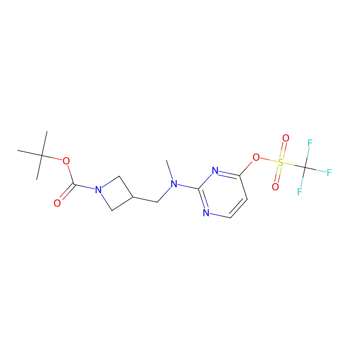 Tert-butyl 3-({methyl[4-(trifluoromethanesulfonyloxy)pyrimidin-2-yl]amino}methyl)azetidine-1-carboxylate molecular structure, CAS 2758000-37-0