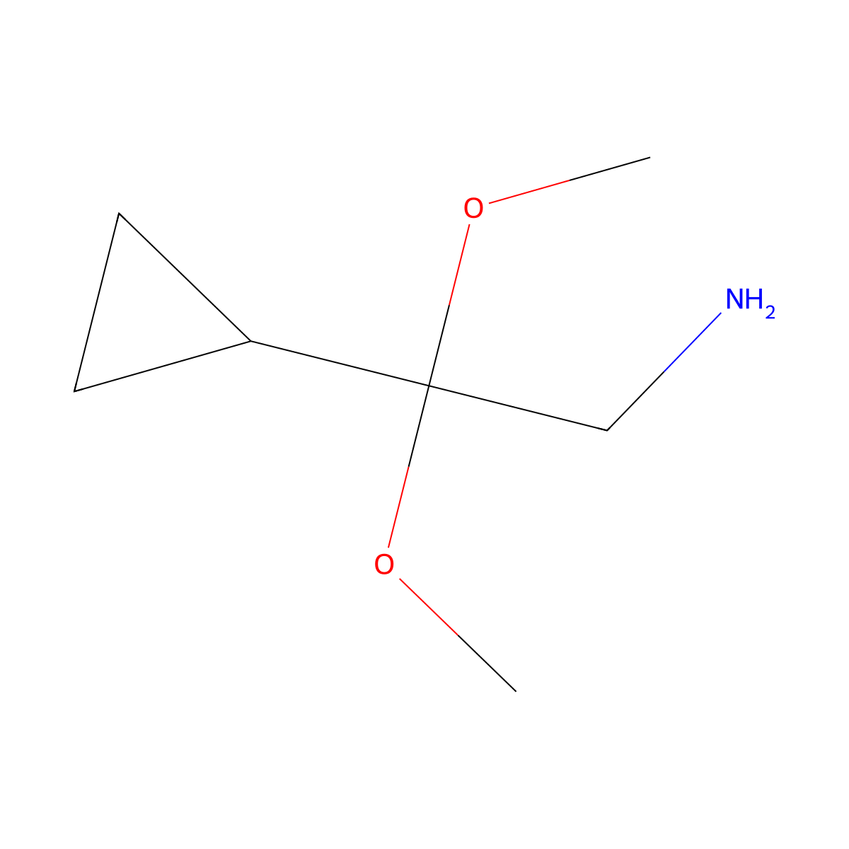 2-Cyclopropyl-2,2-dimethoxyethan-1-amine molecular structure, CAS 2758000-68-7