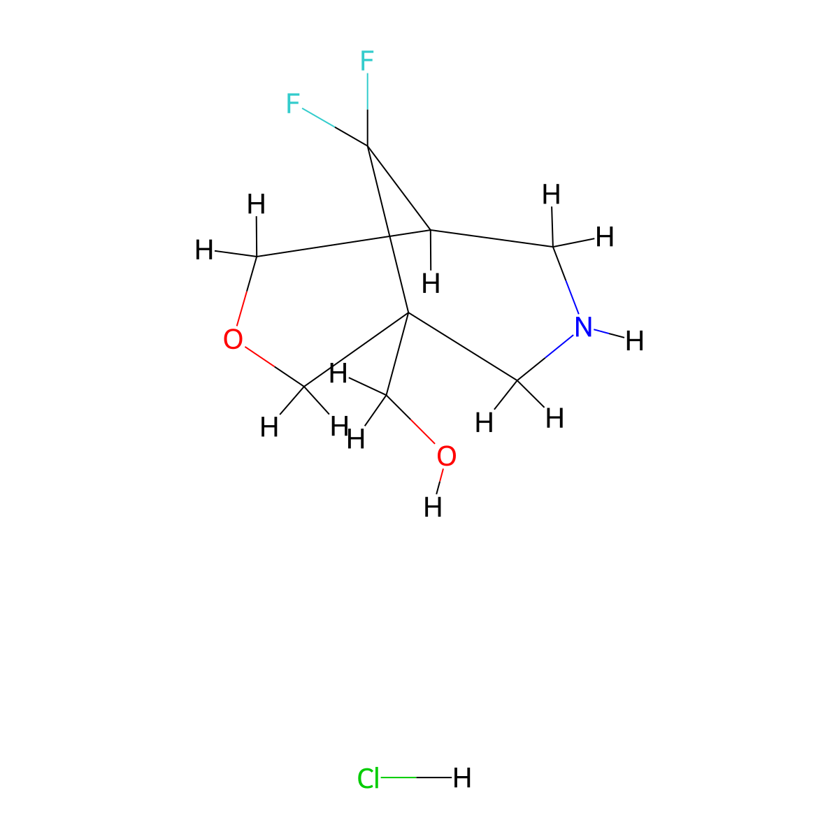 {9,9-Difluoro-3-oxa-7-azabicyclo[3.3.1]nonan-1-yl}methanolhydrochloride molecular structure, CAS 2758000-71-2