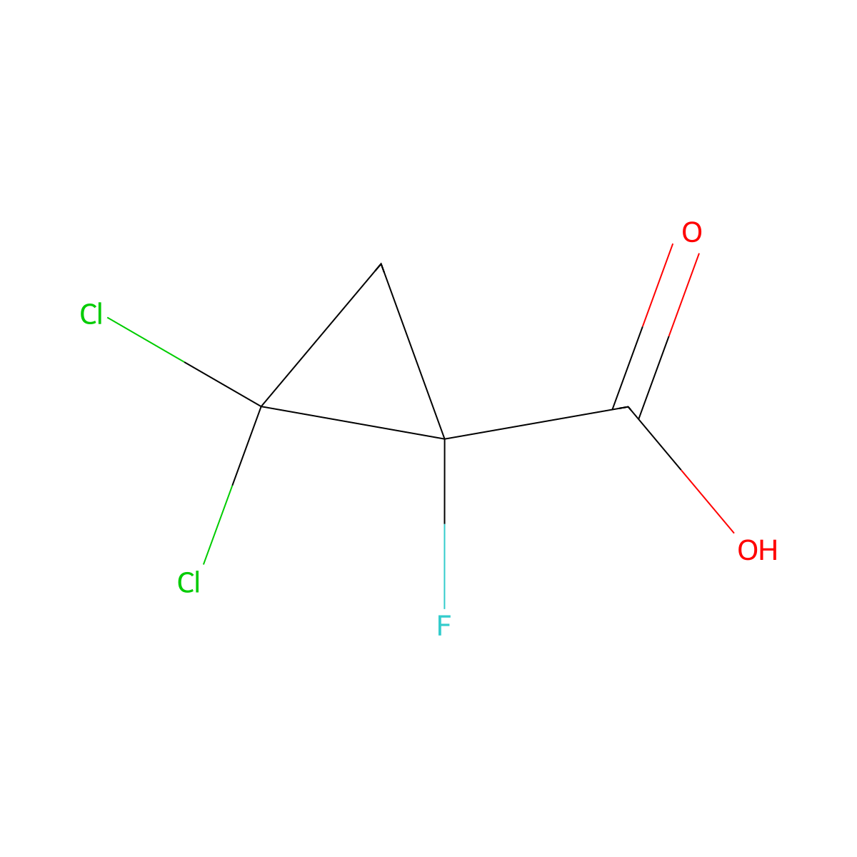 2,2-Dichloro-1-fluorocyclopropane-1-carboxylic acid molecular structure, CAS 2758000-72-3