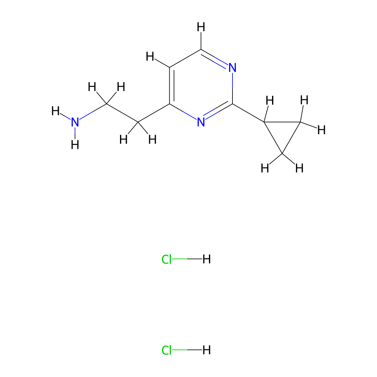 2-(2-Cyclopropylpyrimidin-4-yl)ethan-1-amine dihydrochloride molecular structure, CAS 2758000-99-4