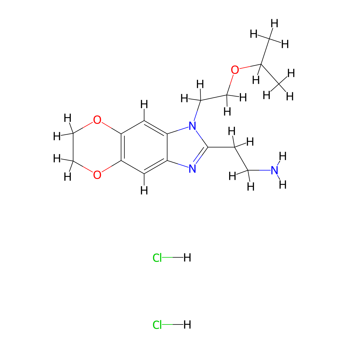 2-{6-[2-(Propan-2-yloxy)ethyl]-10,13-dioxa-4,6-diazatricyclo[7.4.0.0,3,7]trideca-1(9),2,4,7-tetraen-5-yl}ethan-1-aminedihydrochloride molecular structure, CAS 2758001-20-4
