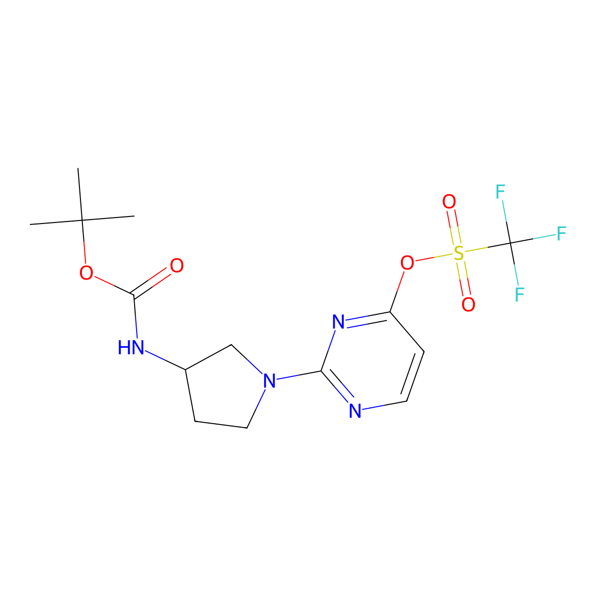 tert-butylN-{1-[4-(trifluoromethanesulfonyloxy)pyrimidin-2-yl]pyrrolidin-3-yl}carbamate molecular structure, CAS 2758001-42-0