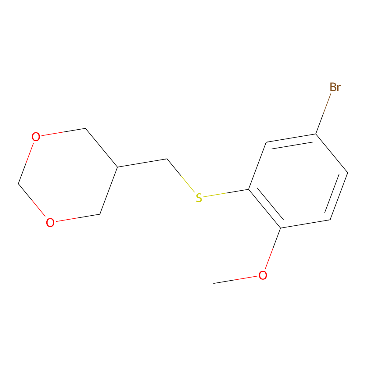 5-{[(5-Bromo-2-methoxyphenyl)sulfanyl]methyl}-1,3-dioxane molecular structure, CAS 2758001-55-5
