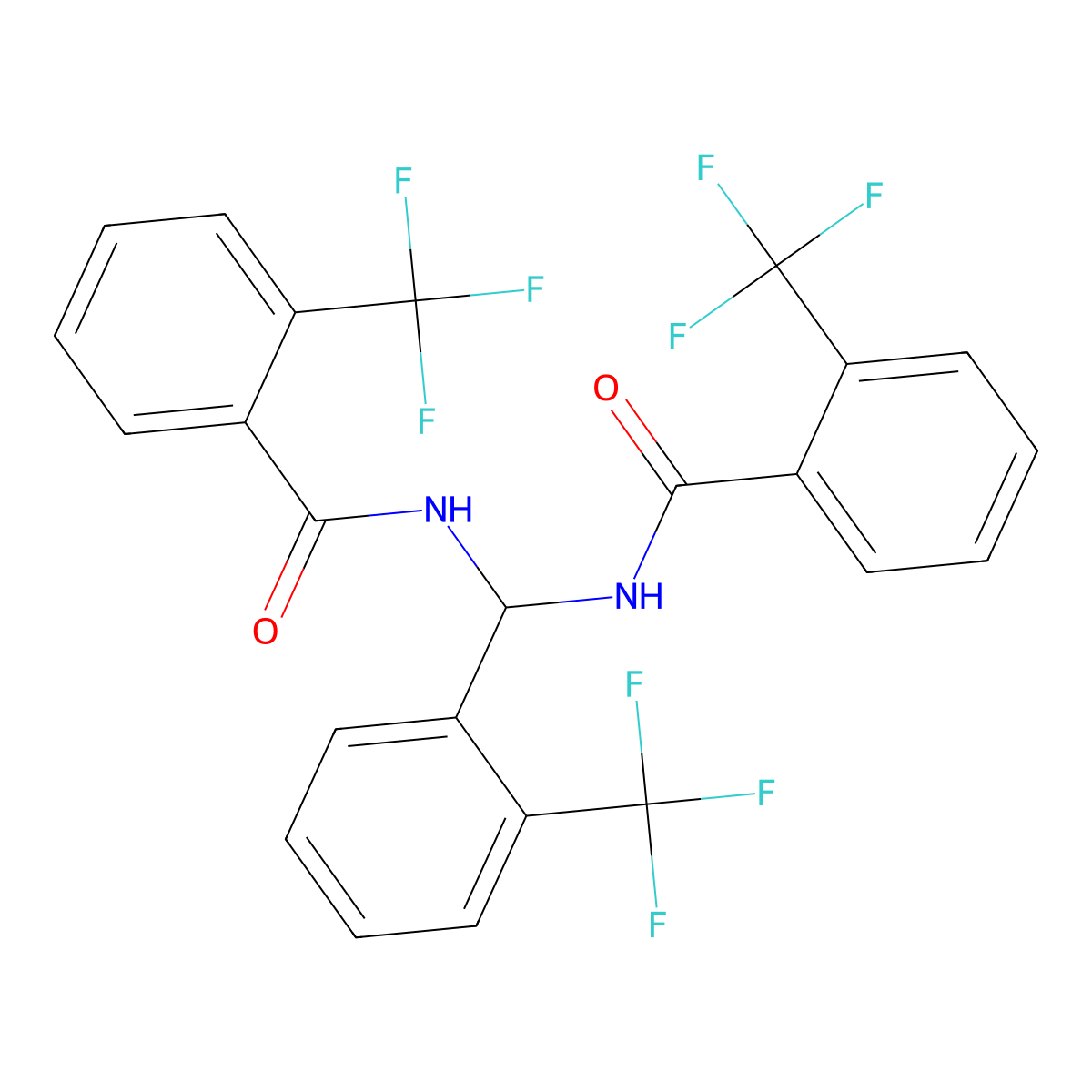 2-(trifluoromethyl)-N-{[2-(trifluoromethyl)phenyl]({[2-(trifluoromethyl)phenyl]formamido})methyl}benzamide molecular structure, CAS 2758001-63-5