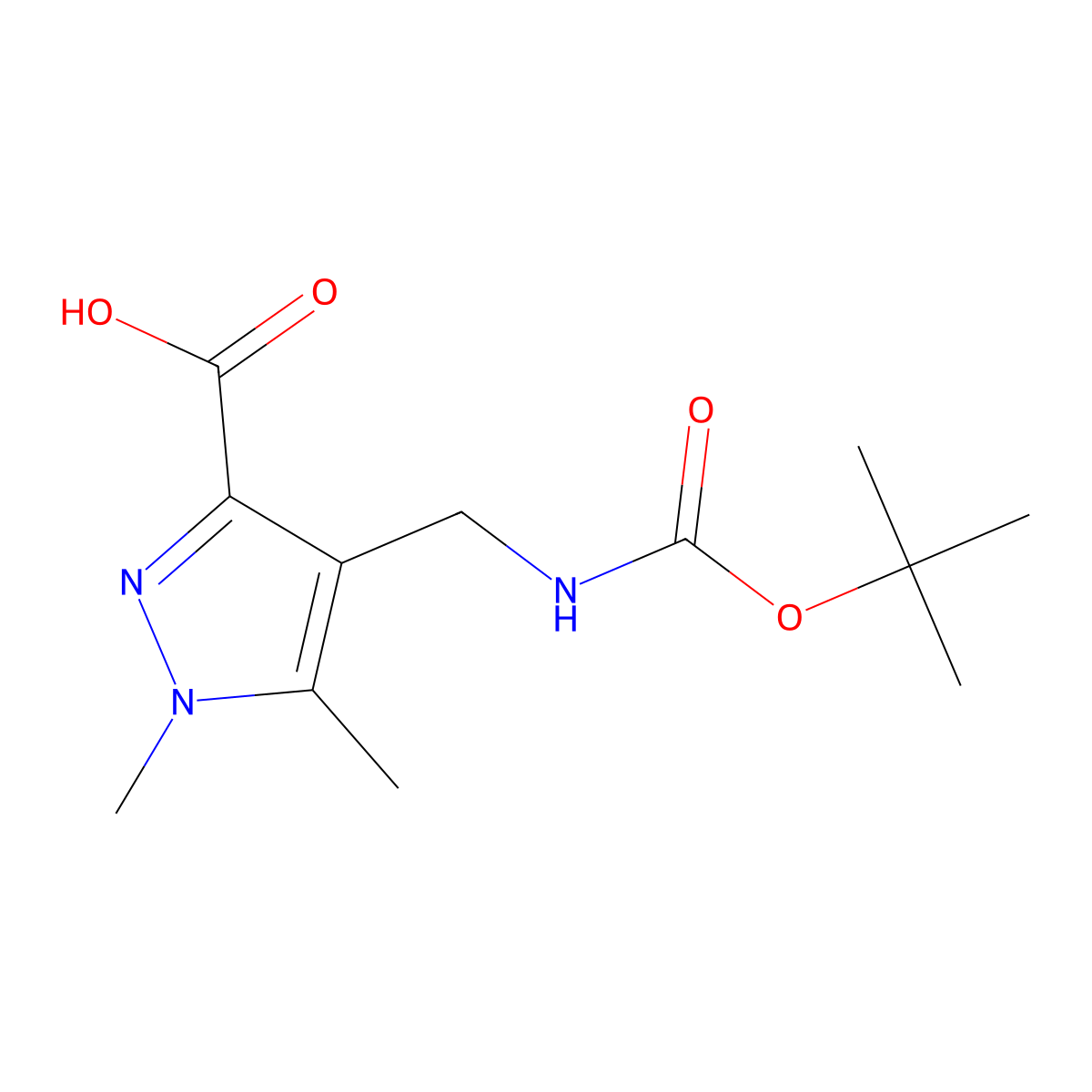 4-({[(tert-butoxy)carbonyl]amino}methyl)-1,5-dimethyl-1H-pyrazole-3-carboxylicacid molecular structure, CAS 2758001-70-4