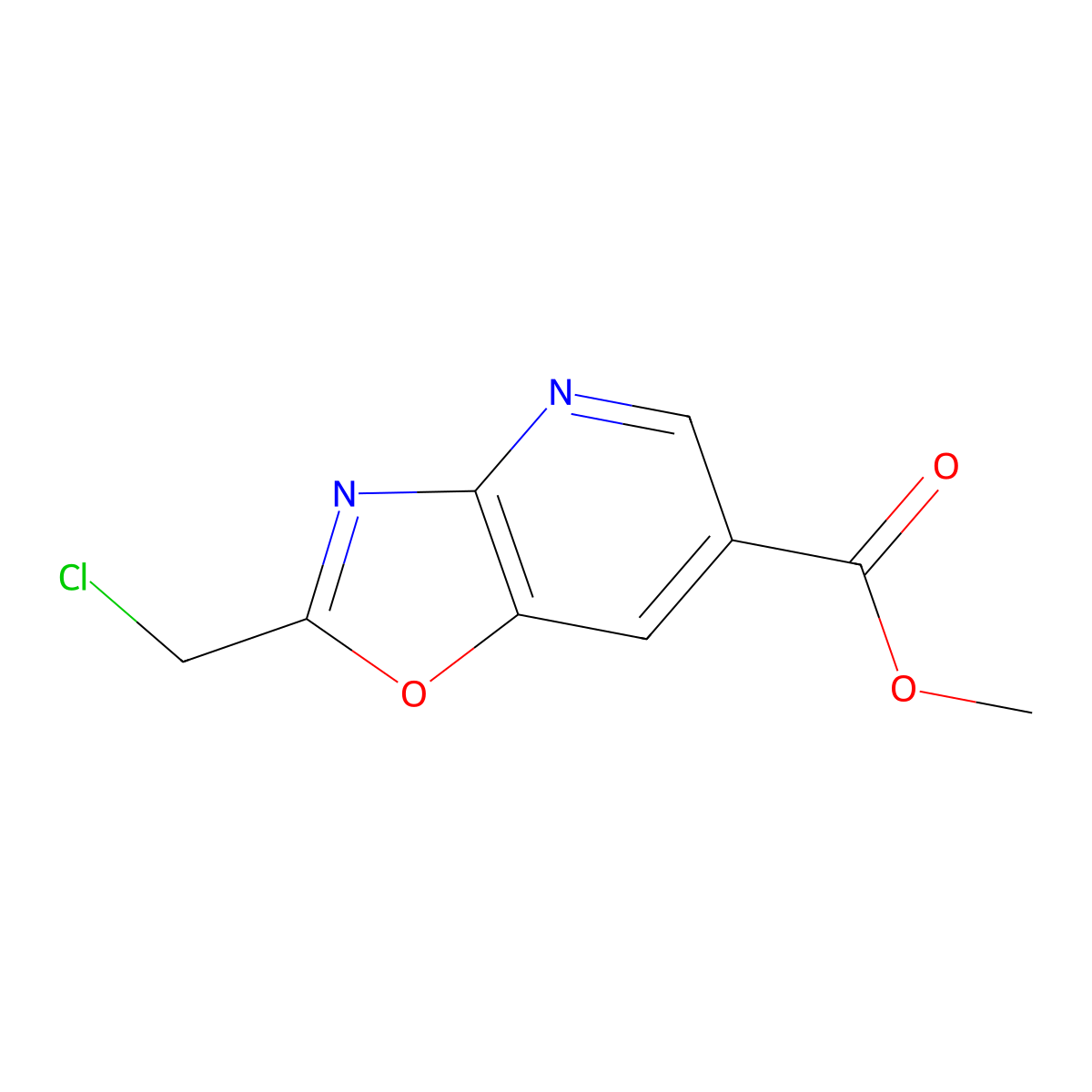 Methyl 2-(chloromethyl)-[1,3]oxazolo[4,5-b]pyridine-6-carboxylate molecular structure, CAS 2758001-84-0