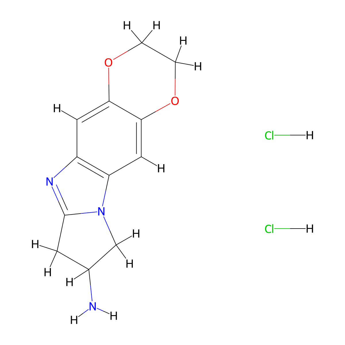 4,7-Dioxa-11,16-diazatetracyclo[8.6.0.0^{3,8}.0^{11,15}]hexadeca-1,3(8),9,15-tetraen-13-amine dihydrochloride molecular structure, CAS 2758001-89-5