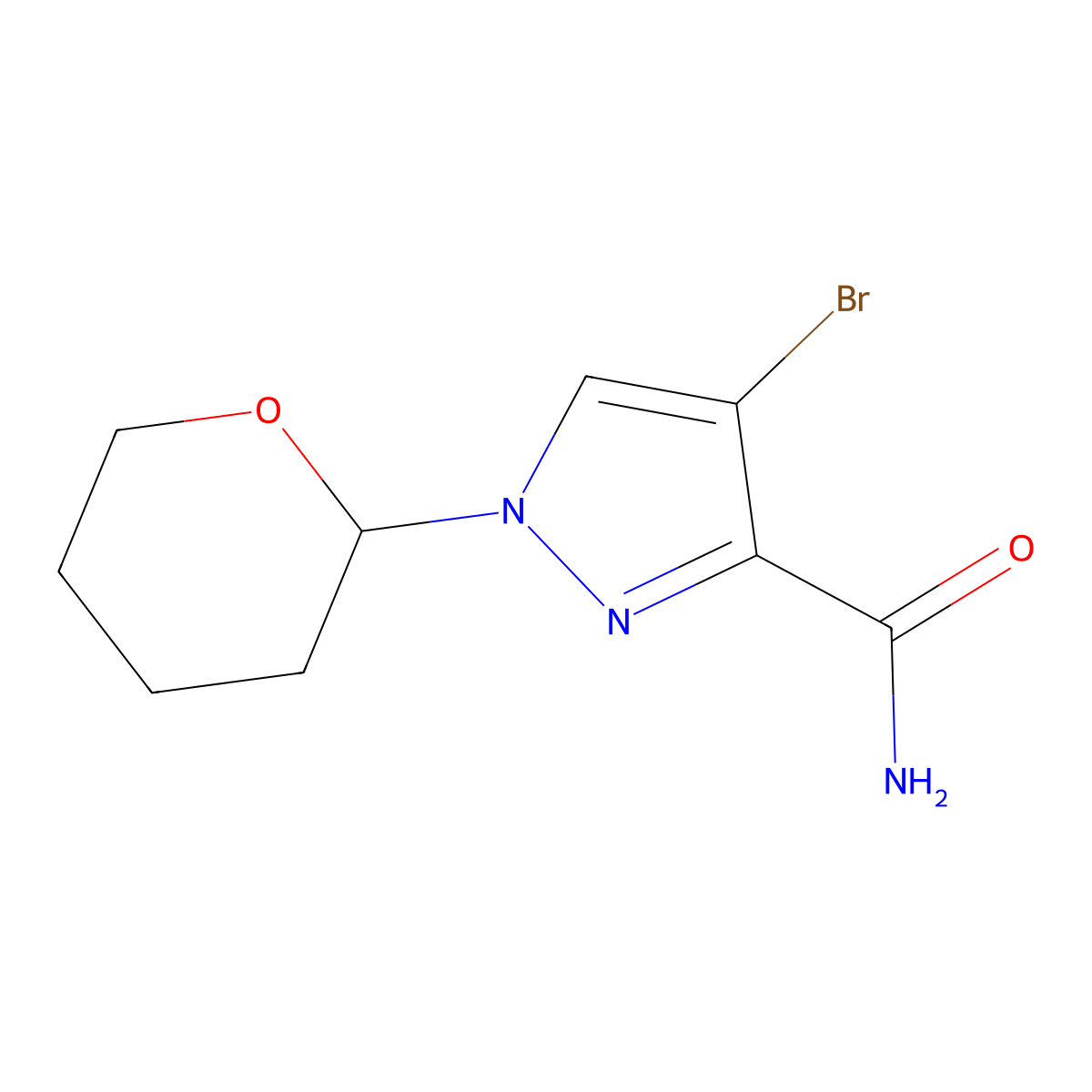 4-bromo-1-(oxan-2-yl)-1H-pyrazole-3-carboxamide molecular structure, CAS 2758002-06-9