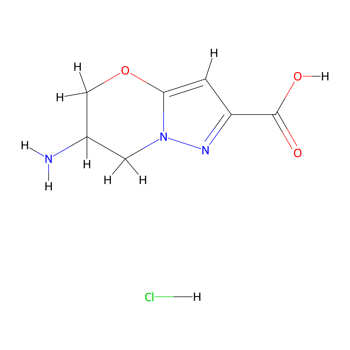 6-amino-5H,6H,7H-pyrazolo[3,2-b][1,3]oxazine-2-carboxylicacidhydrochloride molecular structure, CAS 2758002-07-0