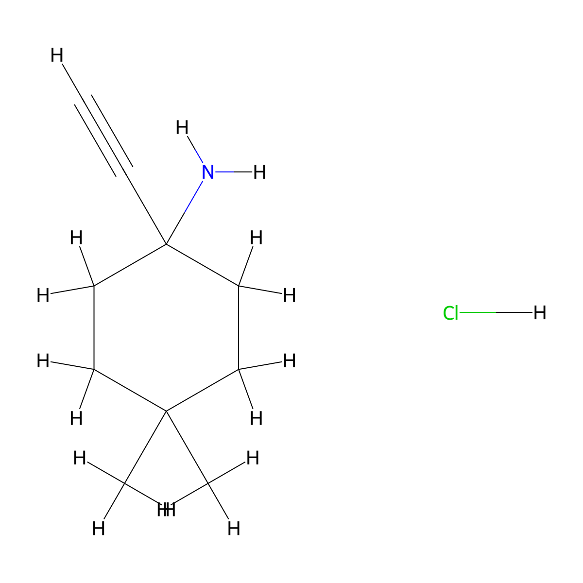 1-Ethynyl-4,4-dimethylcyclohexan-1-amine hydrochloride molecular structure, CAS 2758002-26-3
