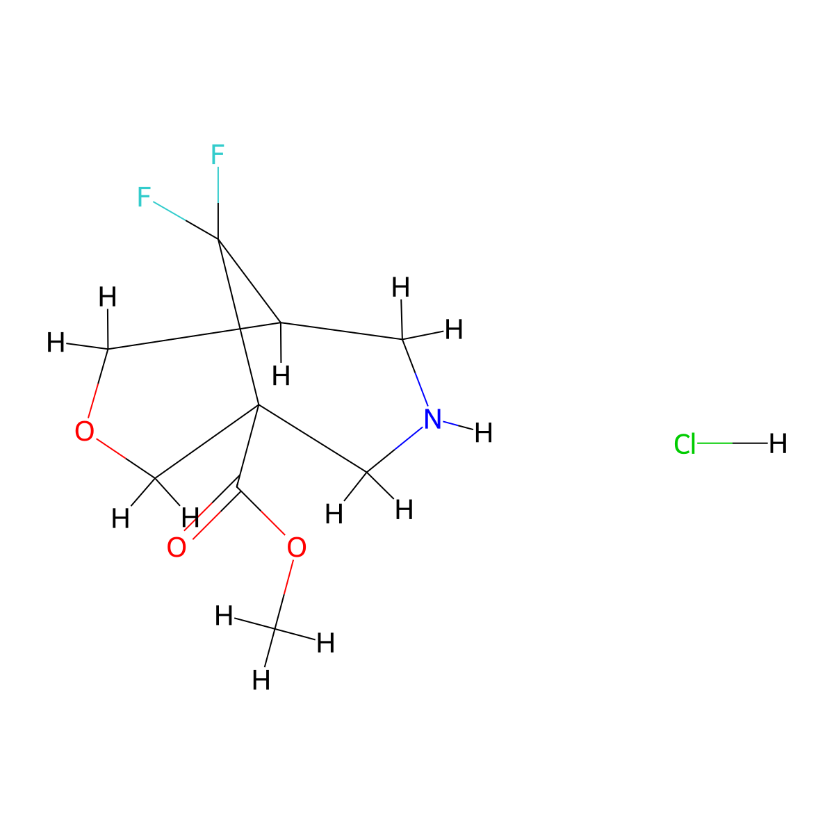 Methyl9,9-difluoro-3-oxa-7-azabicyclo[3.3.1]nonane-1-carboxylatehydrochloride molecular structure, CAS 2758002-29-6