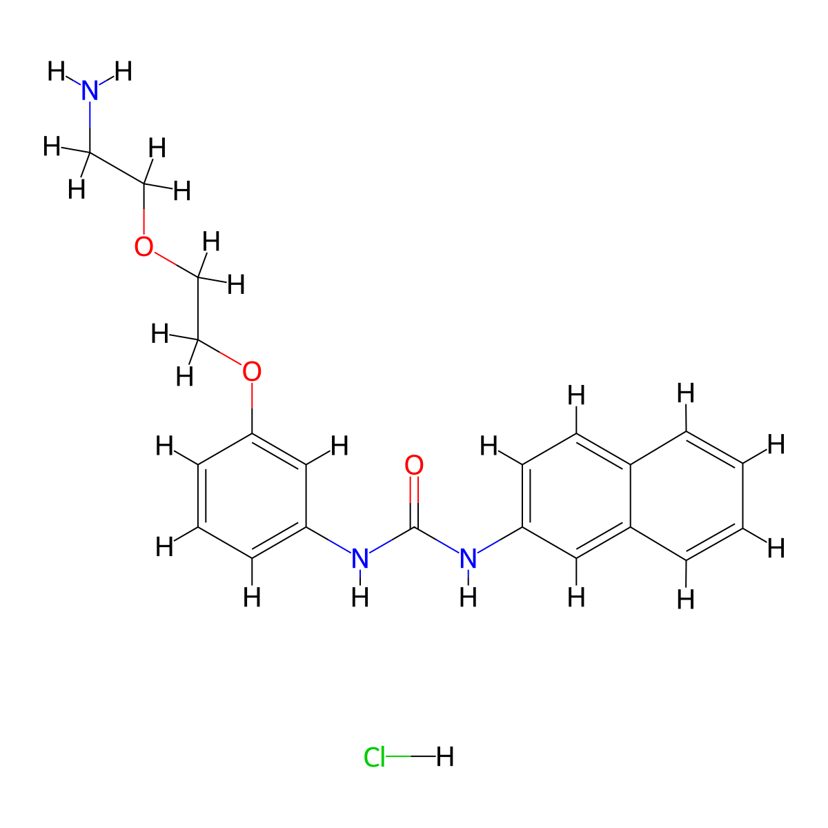 3-{3-[2-(2-Aminoethoxy)ethoxy]phenyl}-1-(naphthalen-2-yl)urea hydrochloride molecular structure, CAS 2758002-36-5