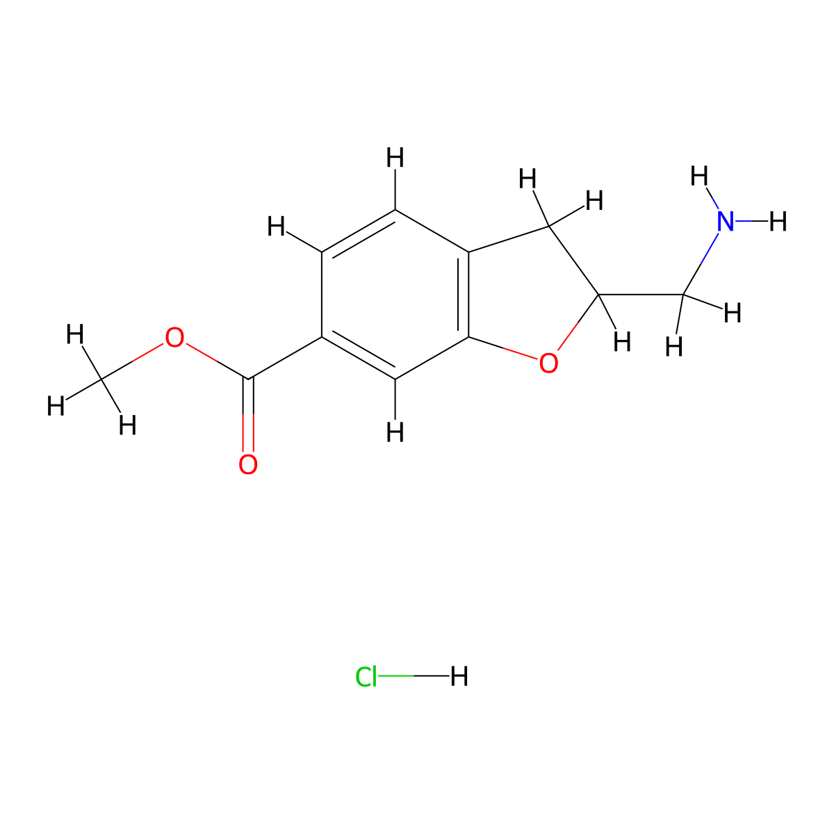 Methyl2-(aminomethyl)-2,3-dihydro-1-benzofuran-6-carboxylatehydrochloride molecular structure, CAS 2758002-40-1