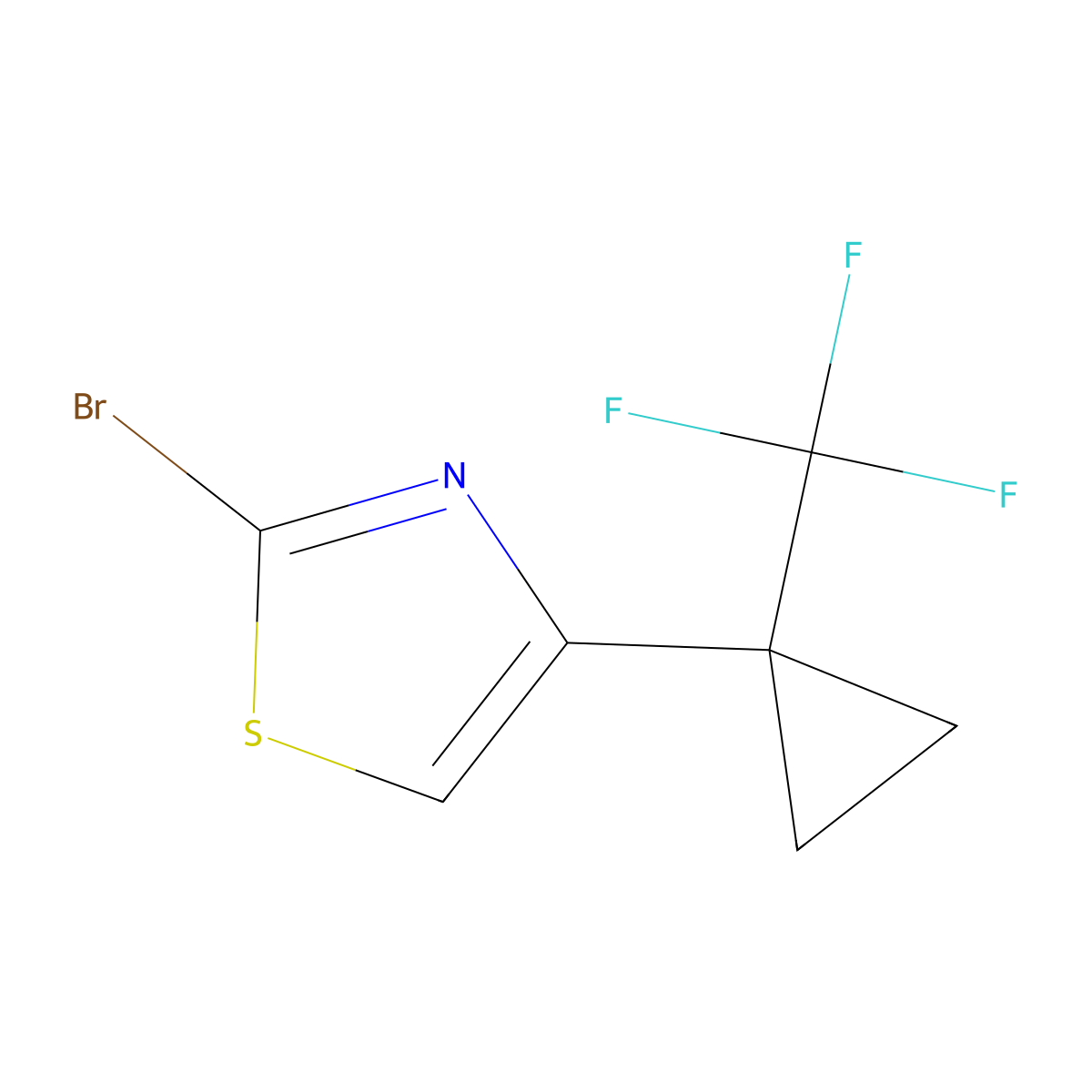 2-Bromo-4-(1-(trifluoromethyl)cyclopropyl)-1,3-thiazole molecular structure, CAS 2758002-43-4