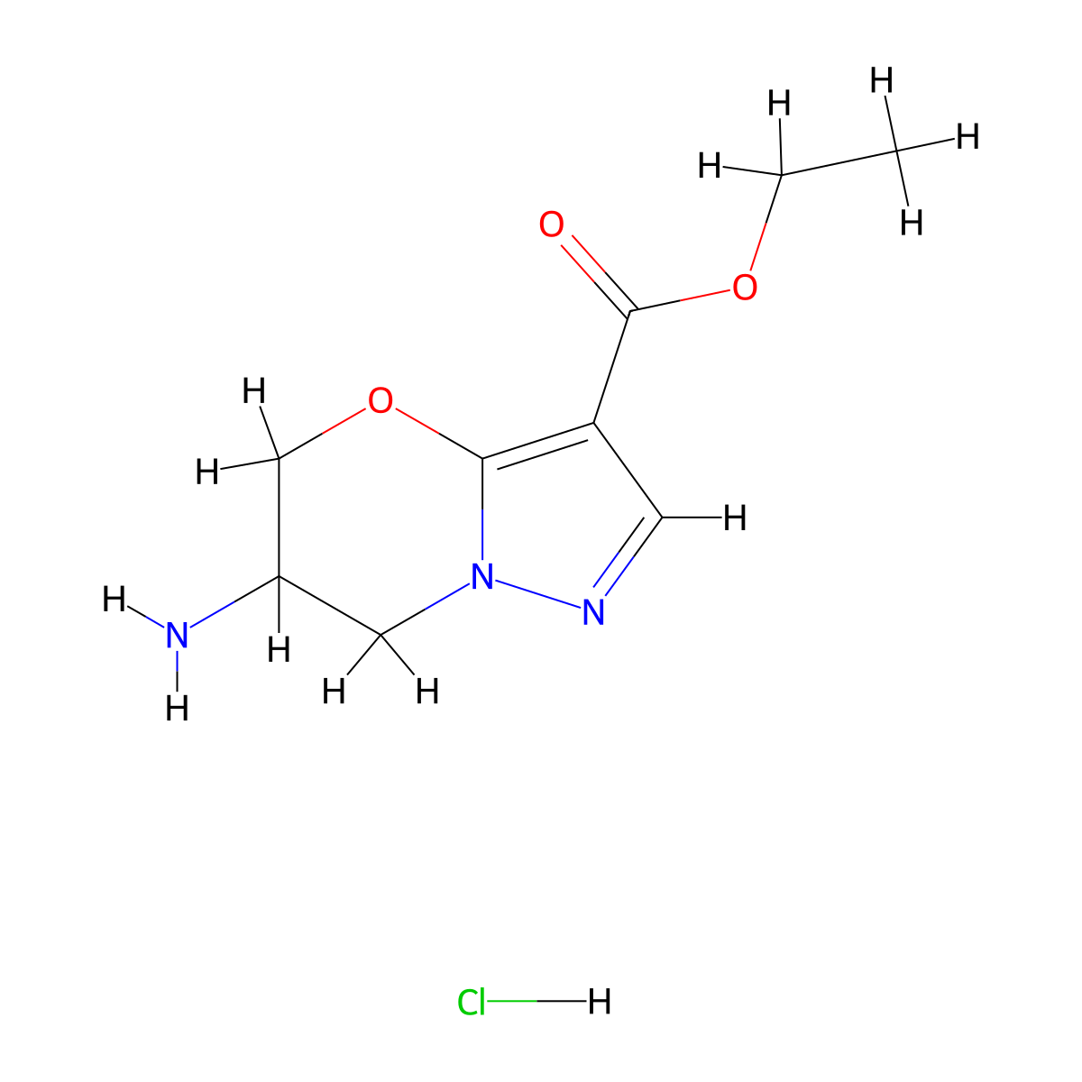 ethyl6-amino-5H,6H,7H-pyrazolo[3,2-b][1,3]oxazine-3-carboxylatehydrochloride molecular structure, CAS 2758002-82-1