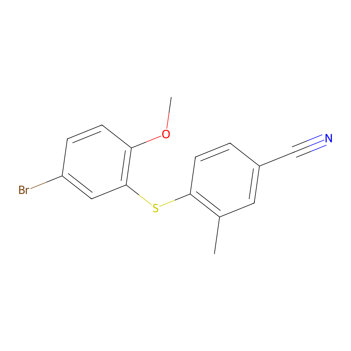 4-[(5-Bromo-2-methoxyphenyl)sulfanyl]-3-methylbenzonitrile molecular structure, CAS 2758002-98-9