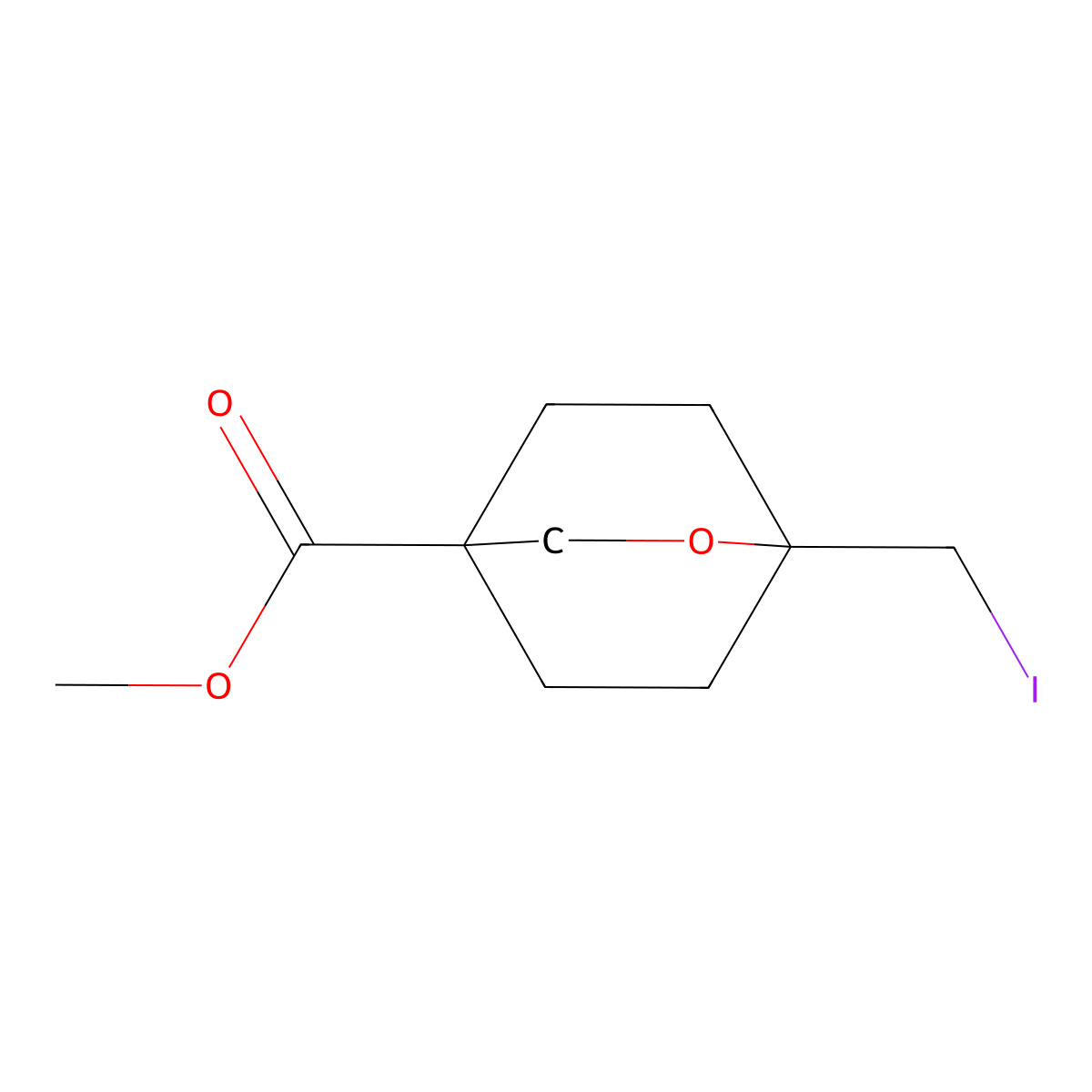 Methyl 1-(iodomethyl)-2-oxabicyclo(2.2.2)octane-4-carboxylate molecular structure, CAS 2758003-01-7