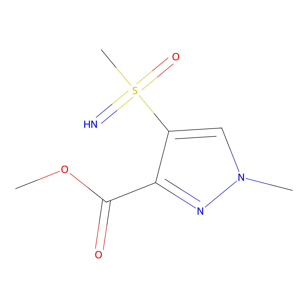 methyl4-[imino(methyl)oxo-lambda6-sulfanyl]-1-methyl-1H-pyrazole-3-carboxylate molecular structure, CAS 2758003-77-7