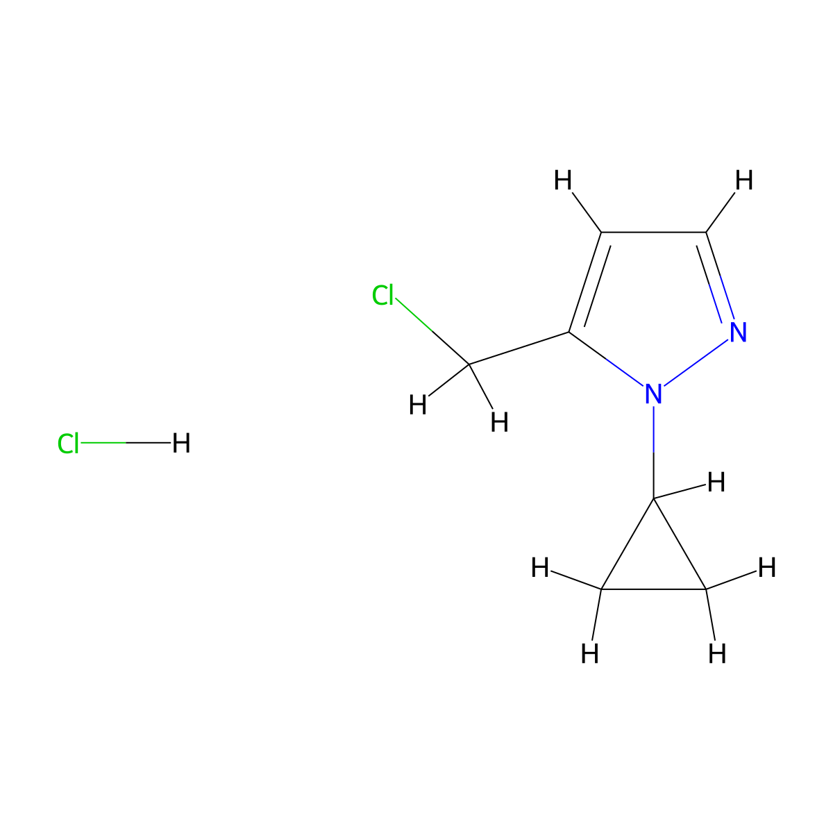 5-(chloromethyl)-1-cyclopropyl-1H-pyrazole hydrochloride molecular structure, CAS 2758004-04-3