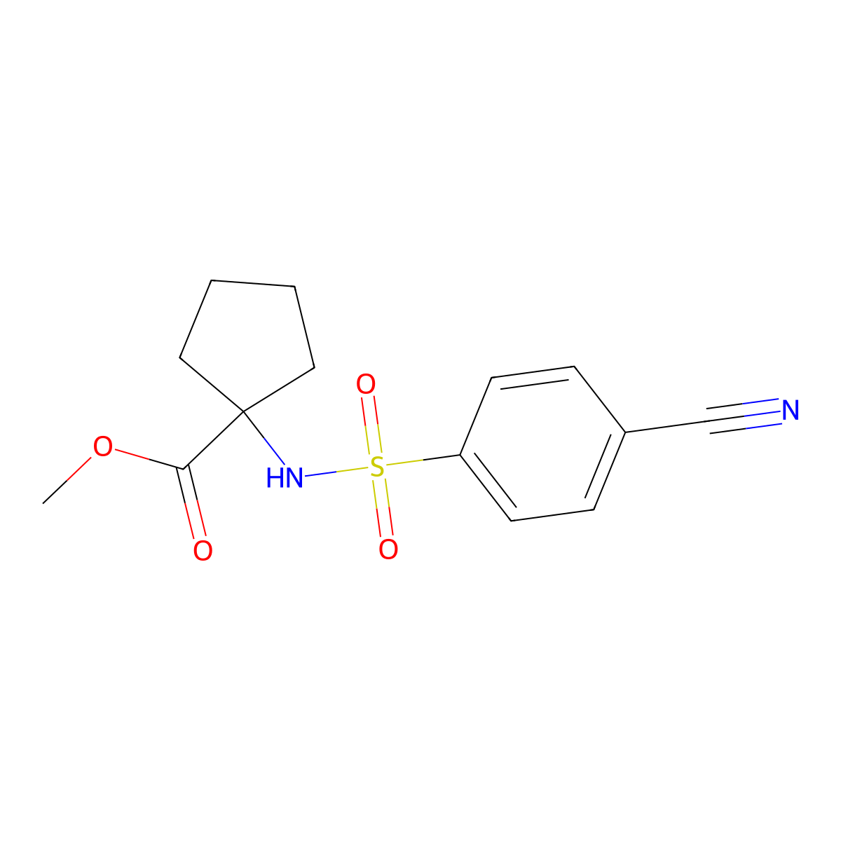 Methyl 1-(4-cyanobenzenesulfonamido)cyclopentane-1-carboxylate molecular structure, CAS 2758004-14-5