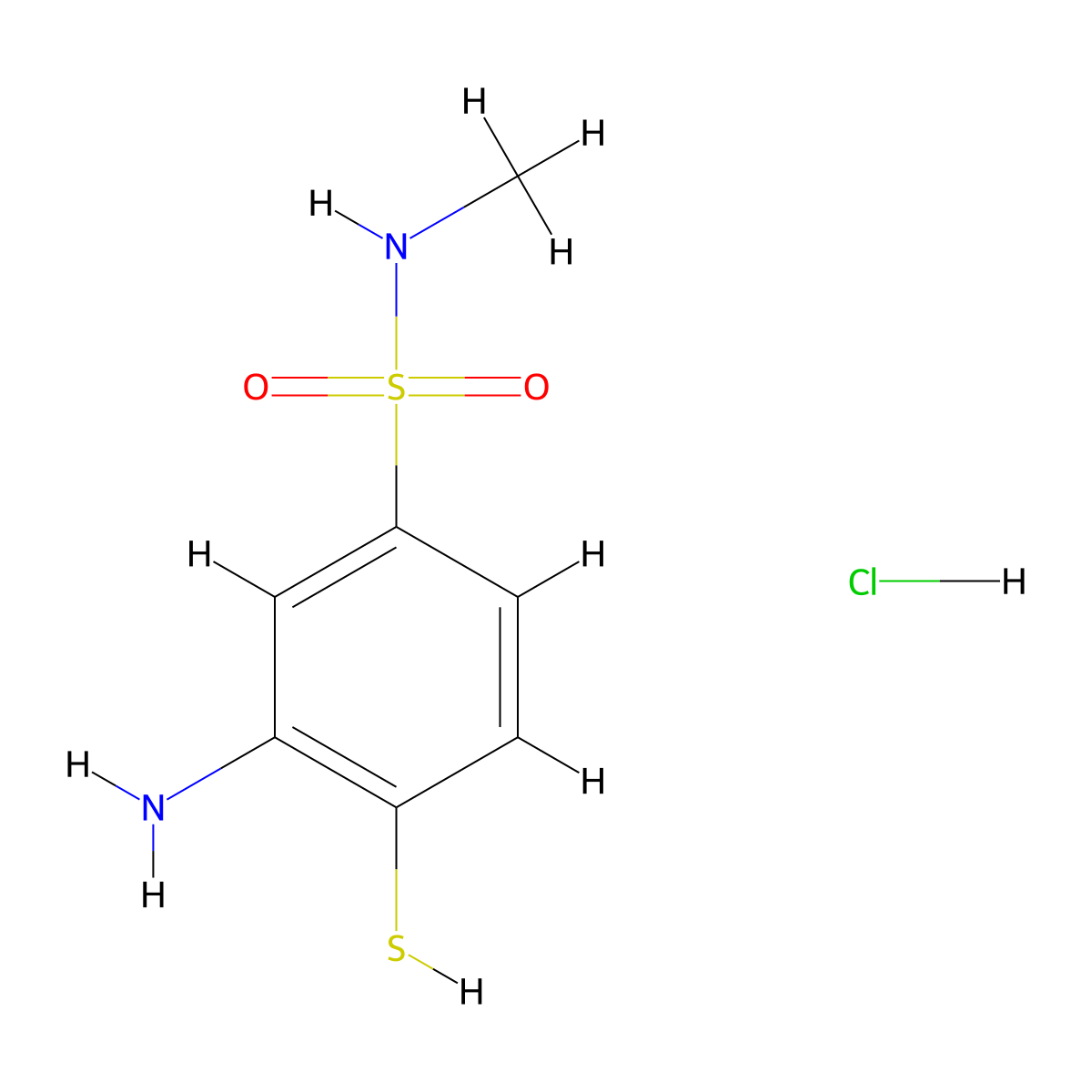 3-amino-N-methyl-4-sulfanylbenzene-1-sulfonamide hydrochloride molecular structure, CAS 2758004-27-0