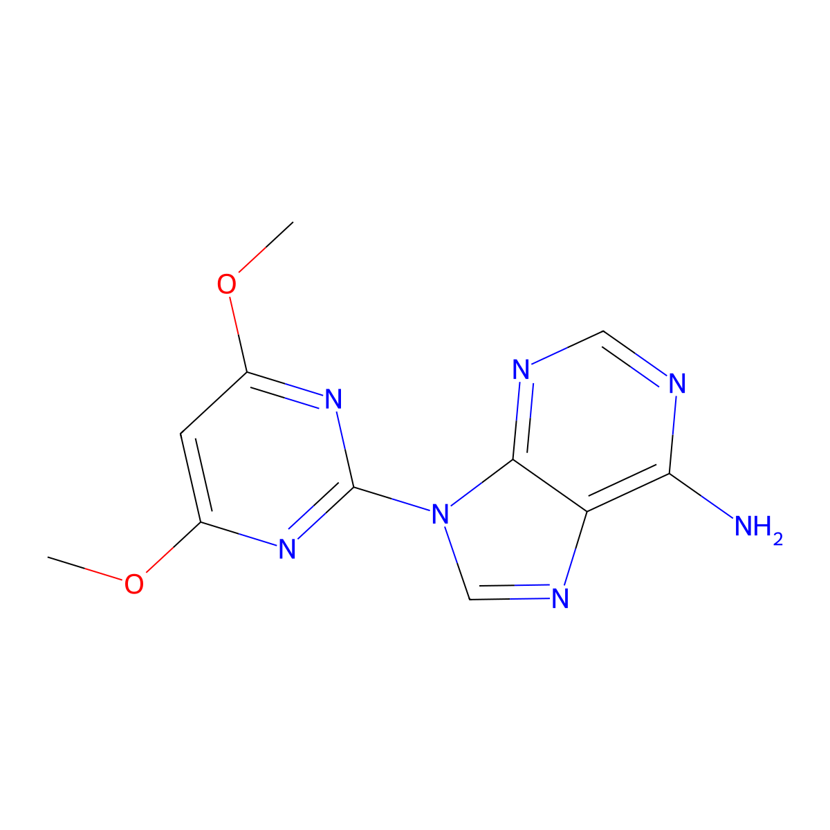 9-(4,6-dimethoxypyrimidin-2-yl)-9H-purin-6-amine molecular structure, CAS 2758004-90-7