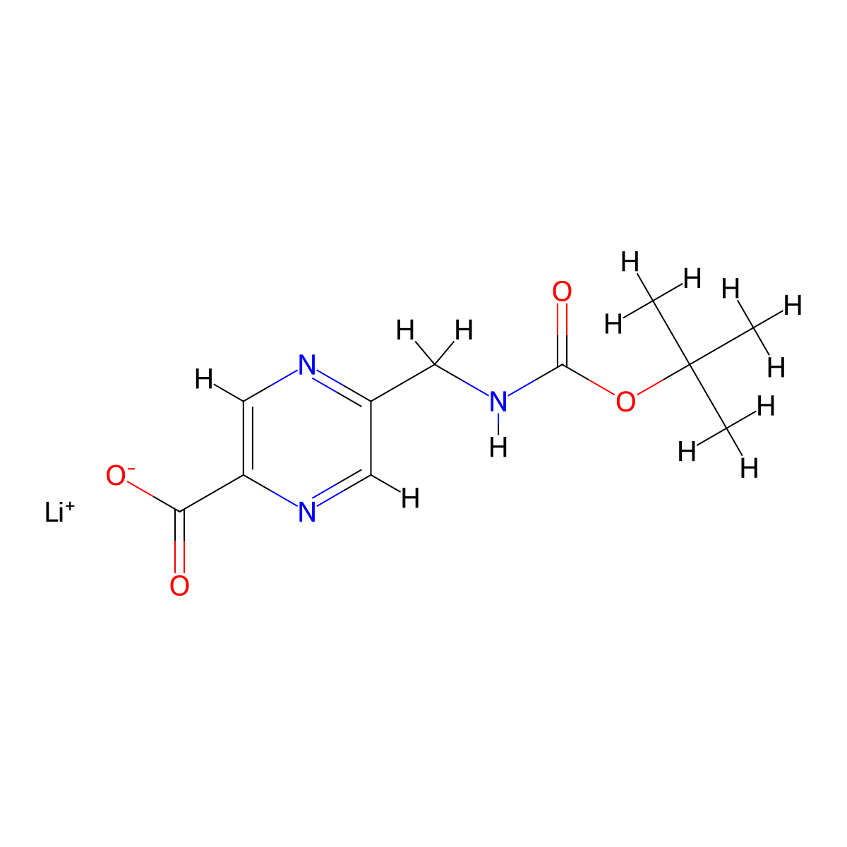Lithium(1+) 5-({[(tert-butoxy)carbonyl]amino}methyl)pyrazine-2-carboxylate molecular structure, CAS 2758004-92-9