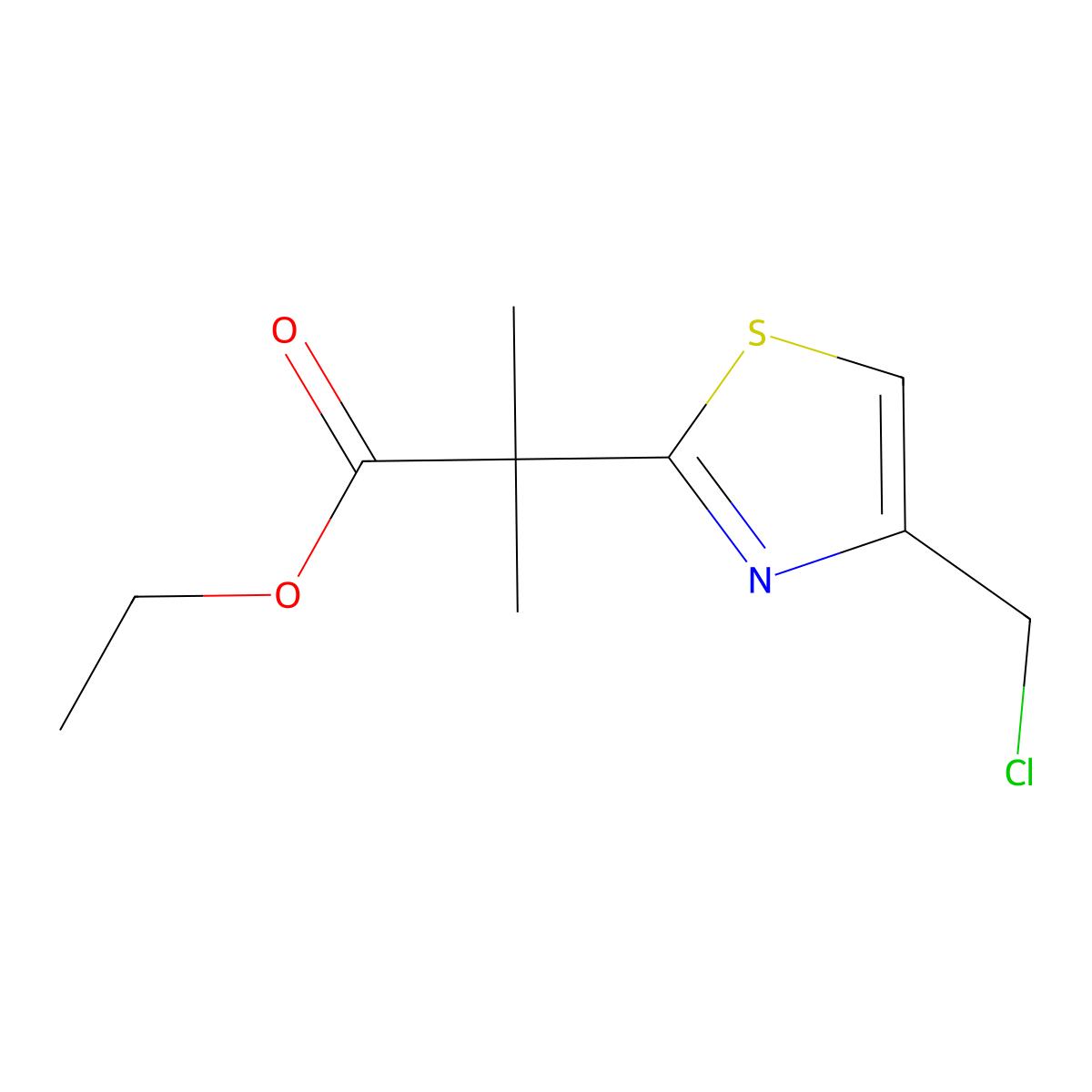 Ethyl2-[4-(chloromethyl)-1,3-thiazol-2-yl]-2-methylpropanoate molecular structure, CAS 2758004-94-1