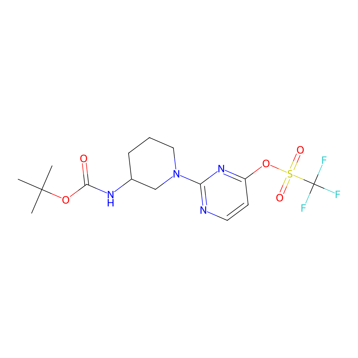 tert-butyl N-{1-[4-(trifluoromethanesulfonyloxy)pyrimidin-2-yl]piperidin-3-yl}carbamate molecular structure, CAS 2758004-95-2