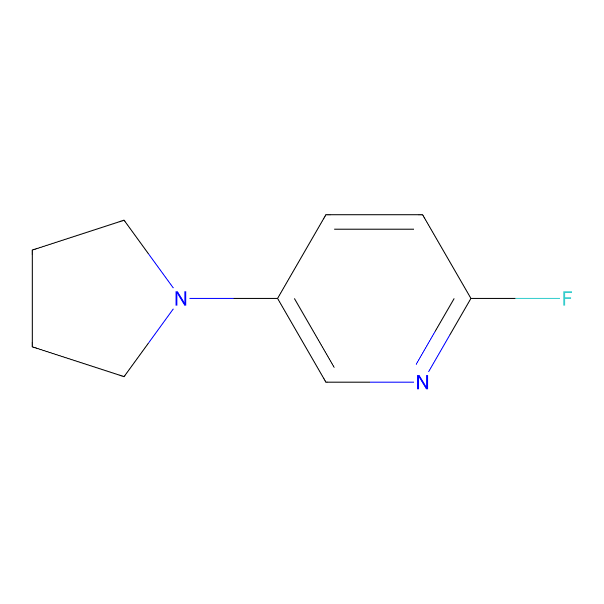 2-Fluoro-5-(pyrrolidin-1-yl)pyridine molecular structure, CAS 2758005-00-2