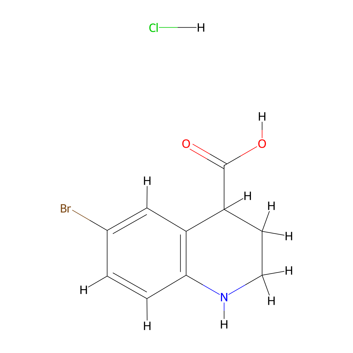 6-Bromo-1,2,3,4-tetrahydroquinoline-4-carboxylicacidhydrochloride molecular structure, CAS 2758005-18-2