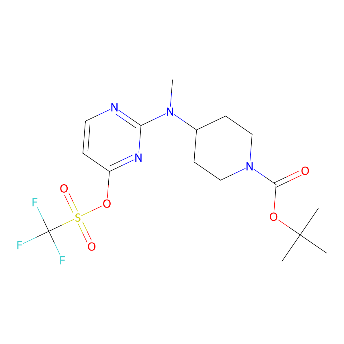 Tert-butyl 4-{methyl[4-(trifluoromethanesulfonyloxy)pyrimidin-2-yl]amino}piperidine-1-carboxylate molecular structure, CAS 2758005-19-3