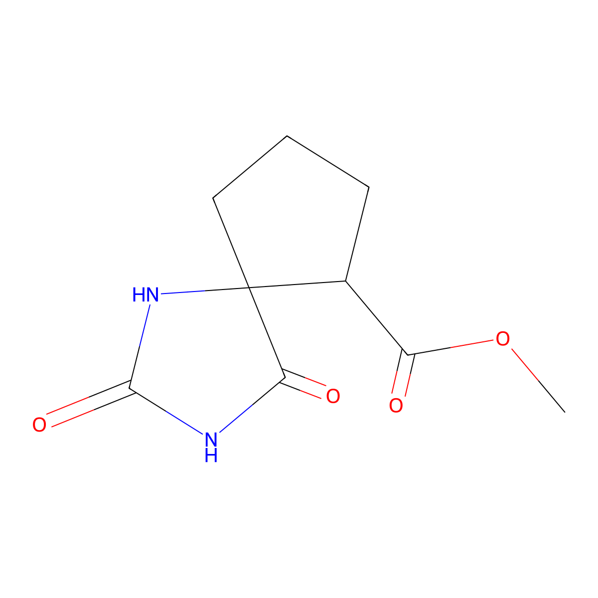 Methyl 2,4-dioxo-1,3-diazaspiro[4.4]nonane-6-carboxylate molecular structure, CAS 2758005-33-1