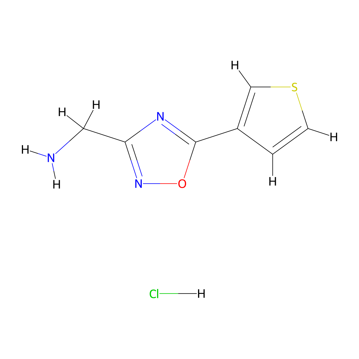 (5-(Thiophen-3-yl)-1,2,4-oxadiazol-3-yl)methanamine hydrochloride molecular structure, CAS 2758005-44-4