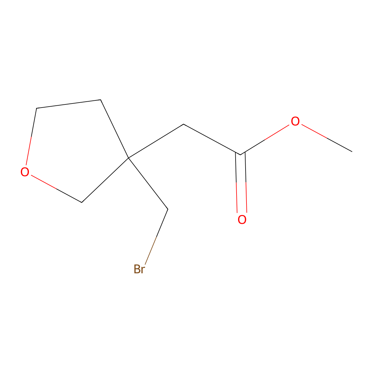 Methyl 2-[3-(bromomethyl)oxolan-3-yl]acetate molecular structure, CAS 2758005-46-6