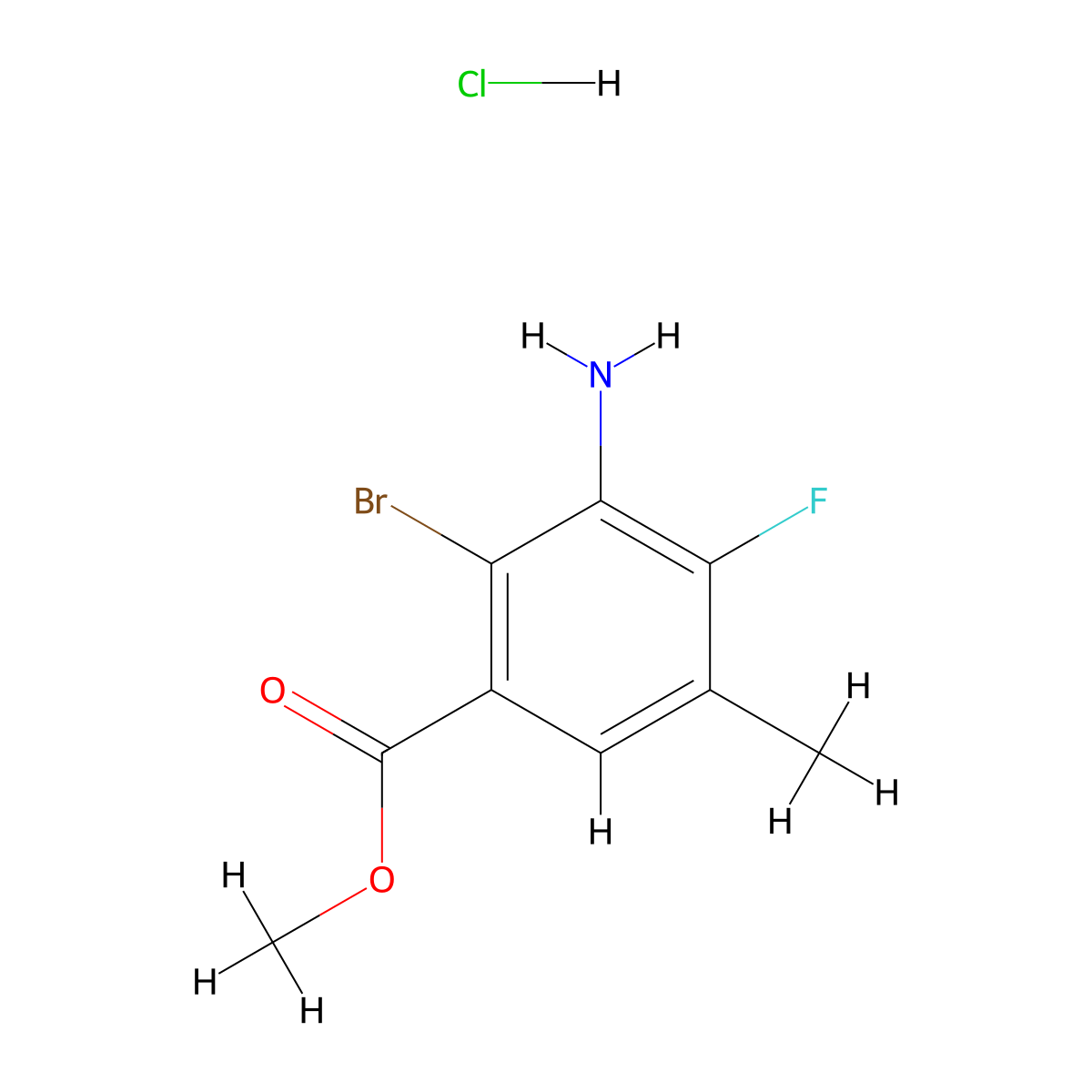 Methyl3-amino-2-bromo-4-fluoro-5-methylbenzoatehydrochloride molecular structure, CAS 2758006-18-5