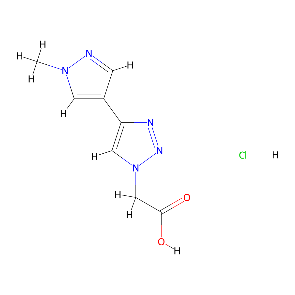 2-[4-(1-methyl-1H-pyrazol-4-yl)-1H-1,2,3-triazol-1-yl]acetic acid hydrochloride molecular structure, CAS 2758006-27-6