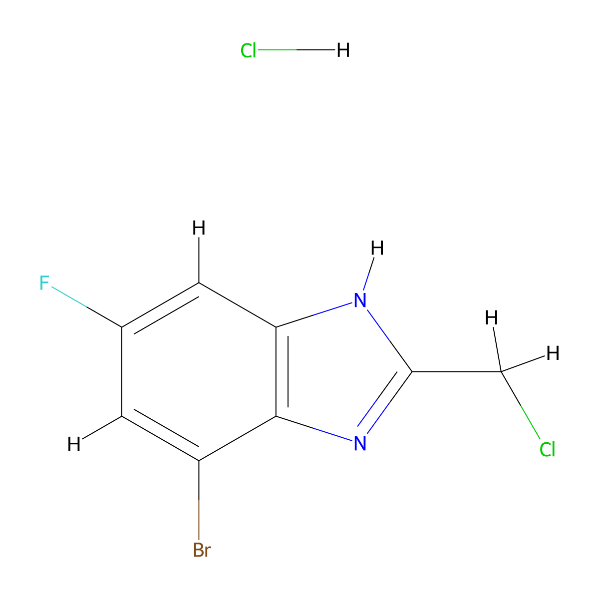 7-bromo-2-(chloromethyl)-5-fluoro-1H-1,3-benzodiazole hydrochloride molecular structure, CAS 2758006-35-6