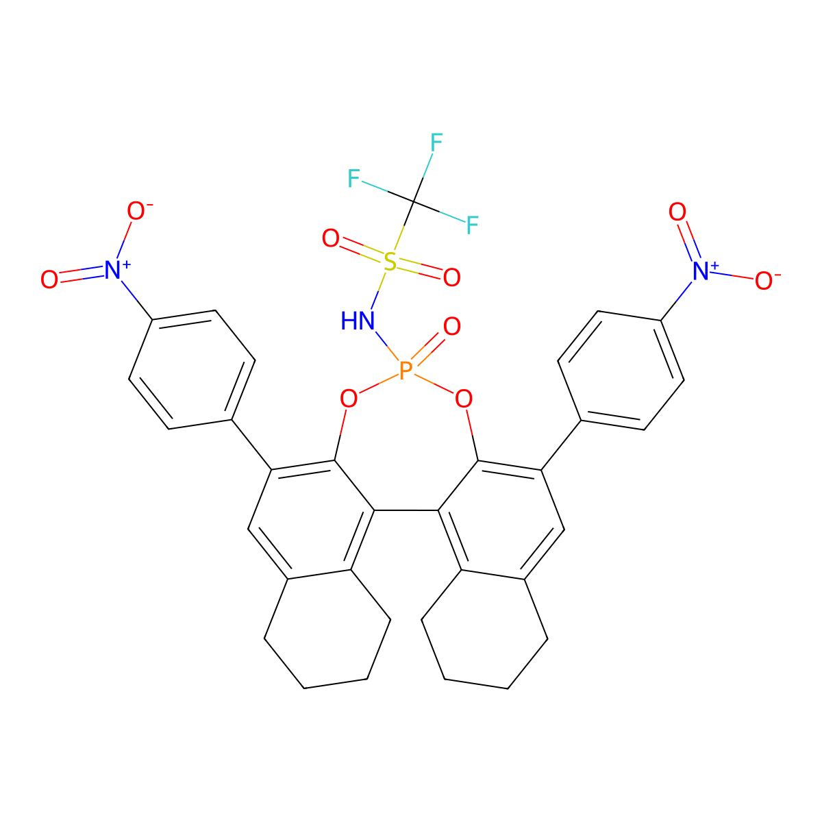(11bS)-N-(2,6-Bis(4-nitrophenyl)-4-oxido-8,9,10,11,12,13,14,15-octahydrodinaphtho[2,1-d:1',2'-f][1,3,2]dioxaphosphepin-4-yl)-1,1,1-trifluoromethanesulfonamide molecular structure, CAS 2758008-05-6