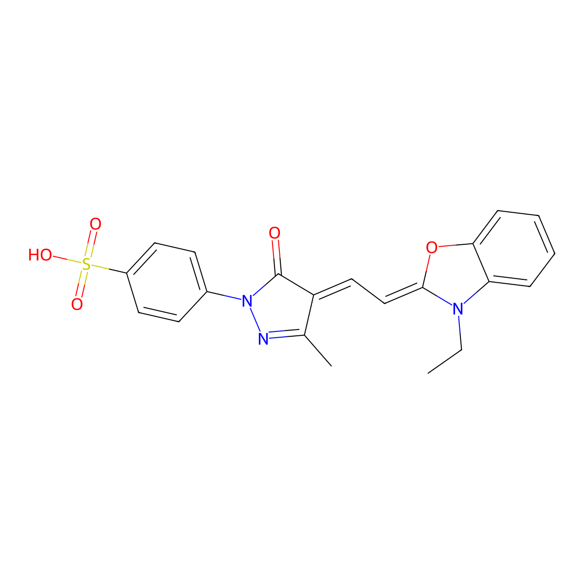 4-(4-(2-(3-Ethyl-2(3H)-benzoxazolylidene)ethylidene)-4,5-dihydro-3-methyl-5-oxo-1H-pyrazol-1-yl)benzenesulfonic acid molecular structure, CAS 27583-41-1