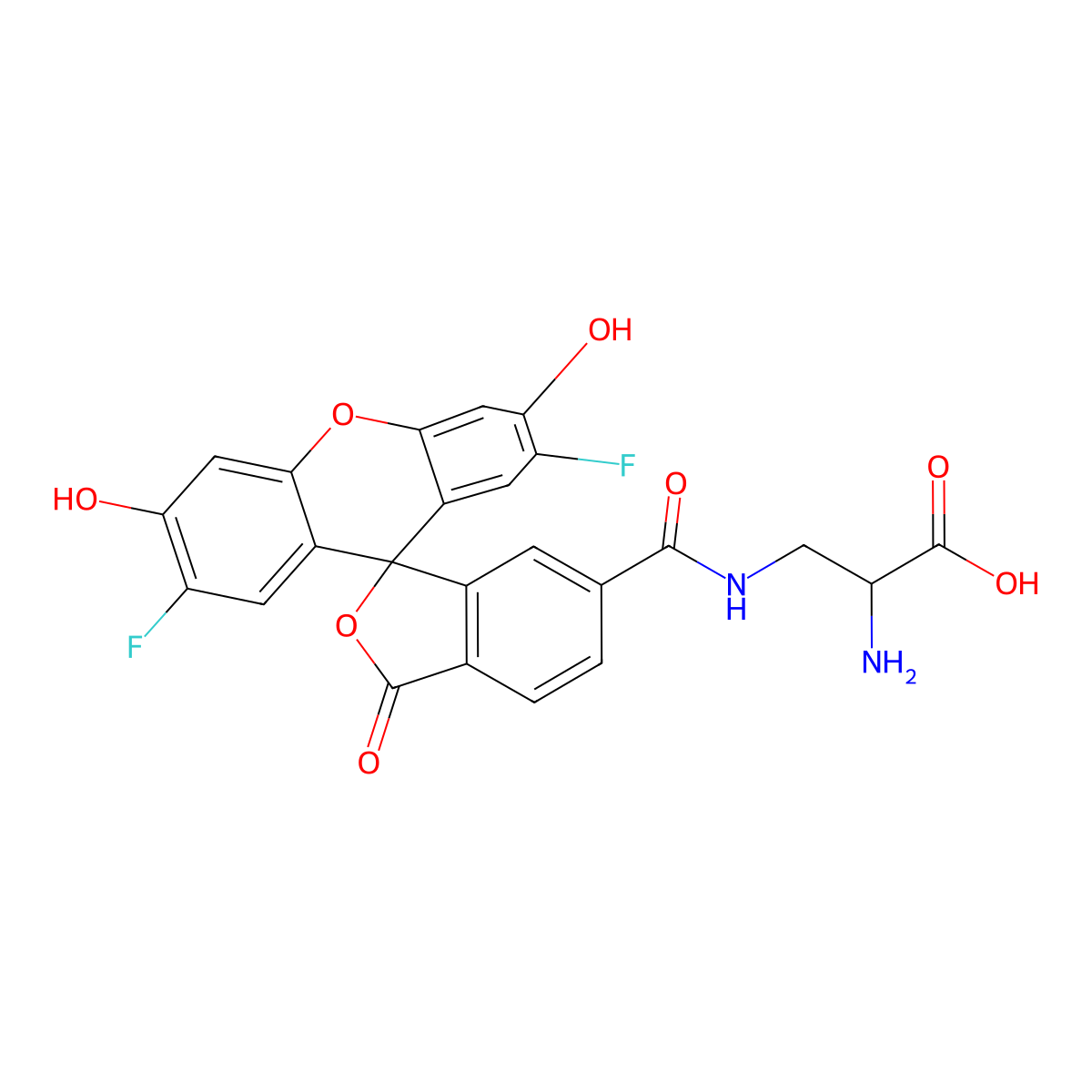 (2R)-2-amino-3-[(2',7'-difluoro-3',6'-dihydroxy-1-oxospiro[2-benzofuran-3,9'-xanthene]-5-carbonyl)amino]propanoic acid molecular structure, CAS 2758364-01-9