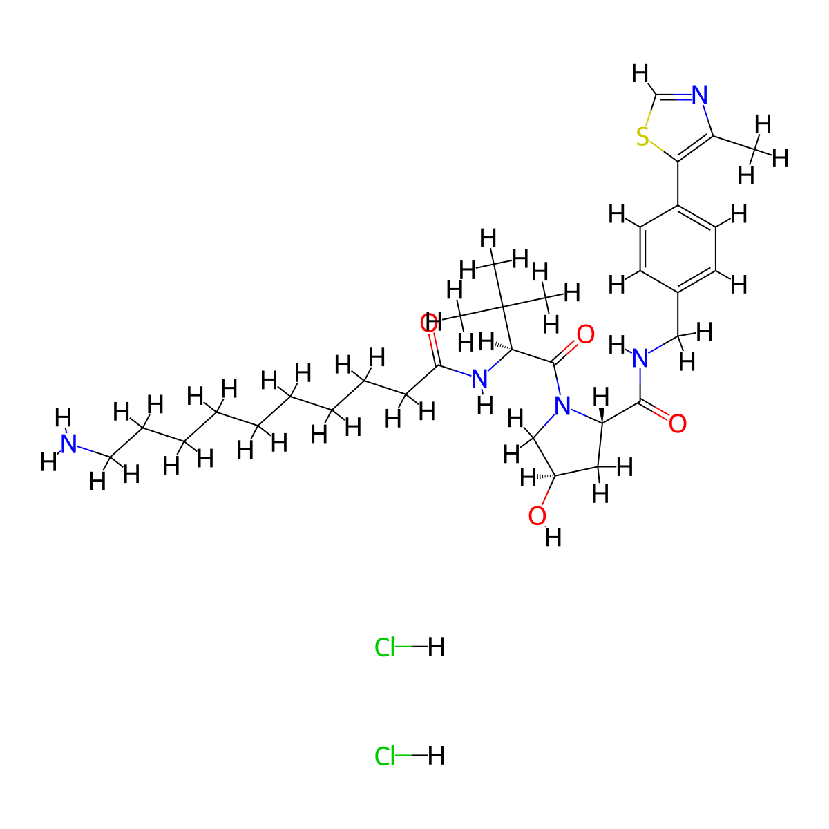 (2S,4R)-1-[(S)-2-(10-Aminodecanamido)-3,3-dimethylbutanoyl]-4-hydroxy-N-[4-(4-methylthiazol-5-YL)benzyl]pyrrolidine-2-carboxamide dihydrochloride molecular structure, CAS 2758364-04-2