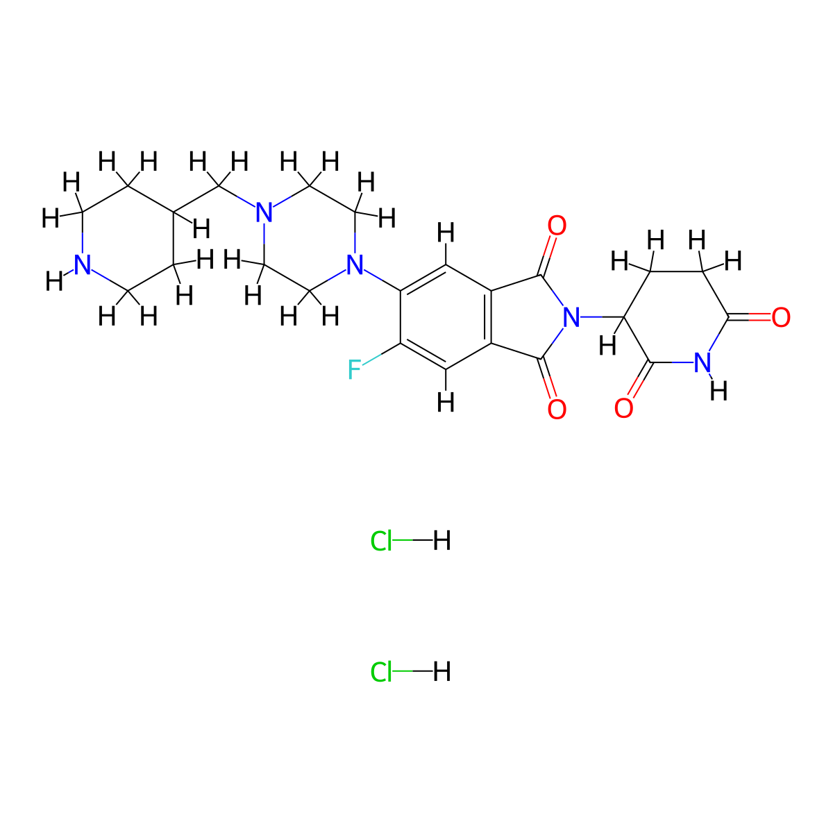 Pomalidomide 5'-fluoro-6'-piperazine-4-methylpiperidine (hydrochloride) molecular structure, CAS 2758431-94-4