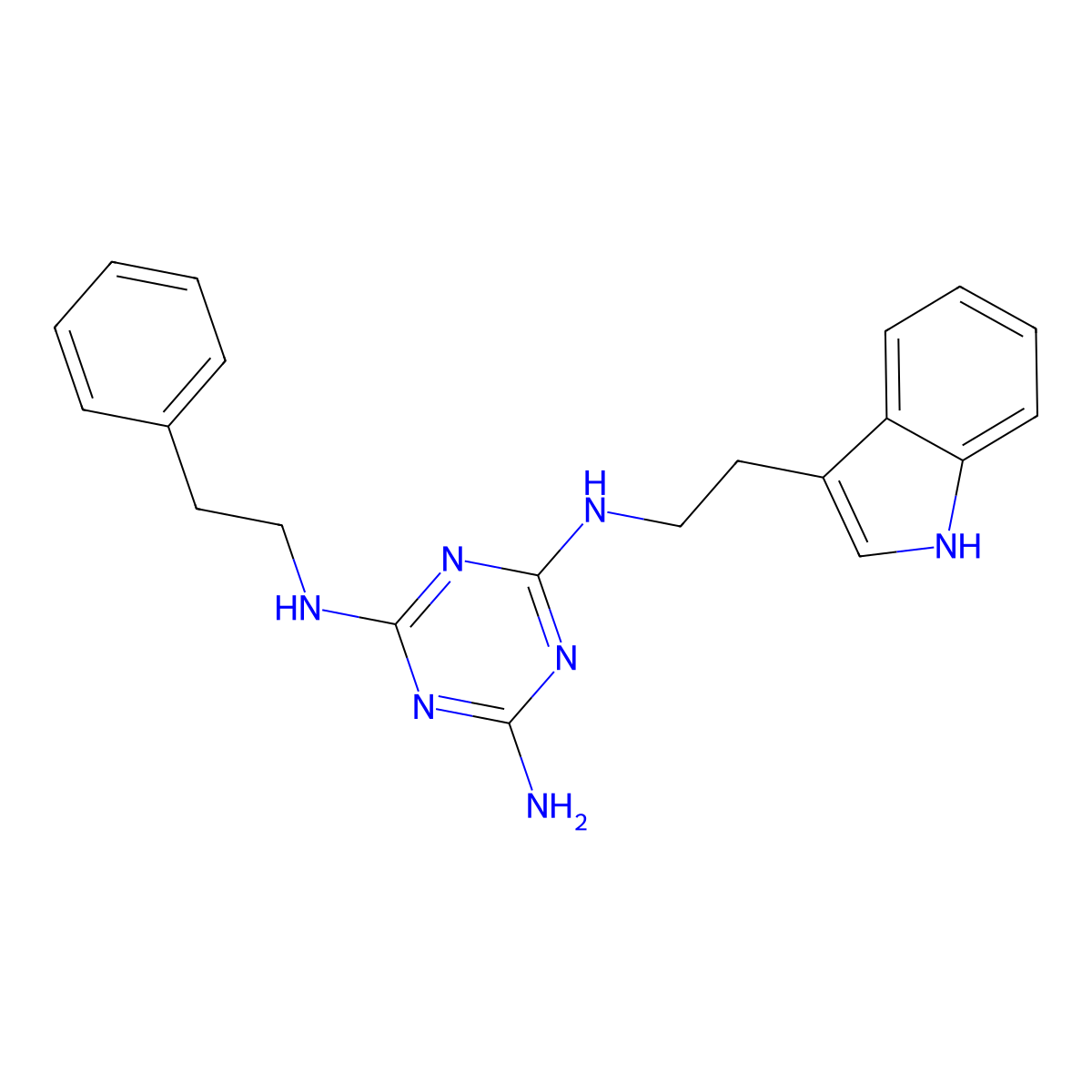 2-N-[2-(1H-indol-3-yl)ethyl]-4-N-(2-phenylethyl)-1,3,5-triazine-2,4,6-triamine molecular structure, CAS 2758571-64-9