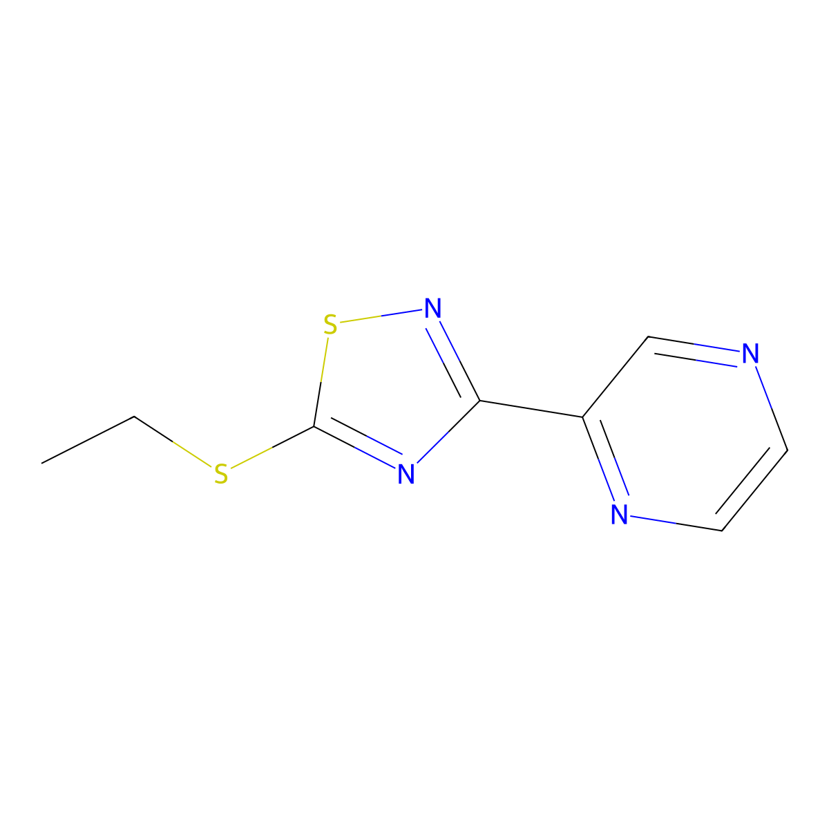 2-[5-(Ethylsulfanyl)-1,2,4-thiadiazol-3-yl]pyrazine molecular structure, CAS 2758572-00-6