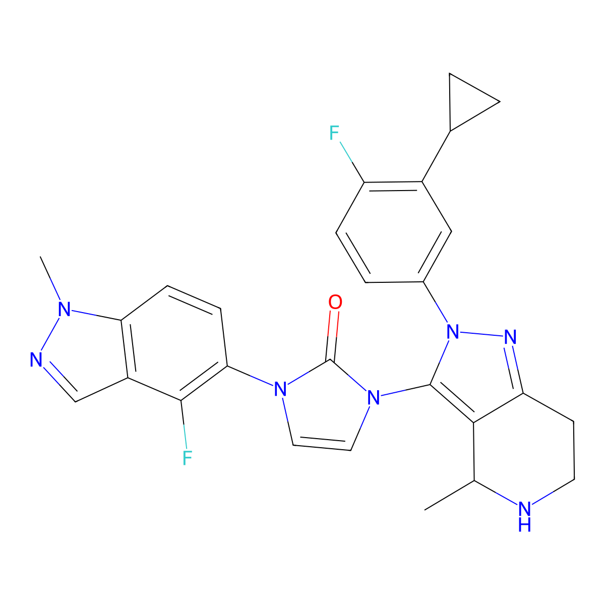1-[(4S)-2-(3-Cyclopropyl-4-fluorophenyl)-4,5,6,7-tetrahydro-4-methyl-2H-pyrazolo[4,3-C]pyridin-3-YL]-3-(4-fluoro-1-methyl-1H-indazol-5-YL)-1,3-dihydro-2H-imidazol-2-one molecular structure, CAS 2758662-31-4