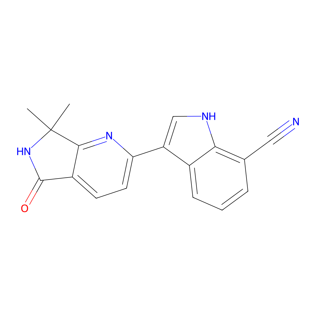3-(7,7-dimethyl-5-oxo-6,7-dihydro-5H-pyrrolo[3,4-b]pyridin-2-yl)-1H-indole-7-carbonitrile molecular structure, CAS 2759137-87-4
