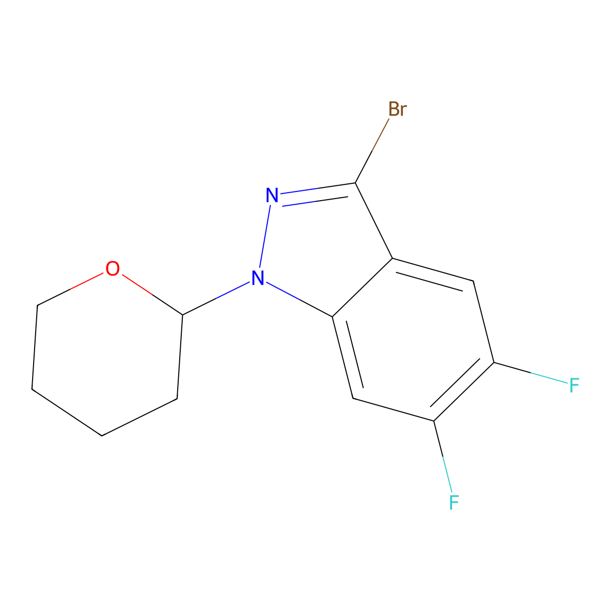 3-Bromo-5,6-difluoro-1-(tetrahydro-2H-pyran-2-yl)-1H-indazole molecular structure, CAS 2759141-27-8