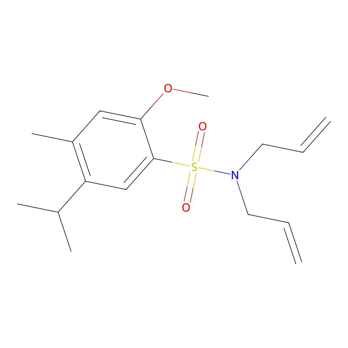 2-methoxy-4-methyl-N,N-bis(prop-2-en-1-yl)-5-(propan-2-yl)benzene-1-sulfonamide molecular structure, CAS 2759422-00-7